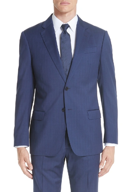 Shop Emporio Armani G-line Trim Fit Sharkskin Wool Suit In Blue