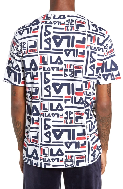 Shop Fila Charlie Allover Print T-shirt In White/ Peacoat/ Chinese Red