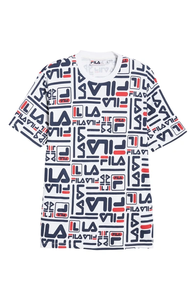 Shop Fila Charlie Allover Print T-shirt In White/ Peacoat/ Chinese Red