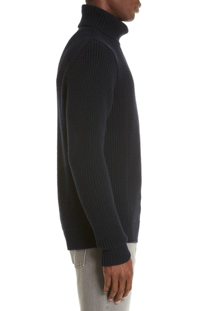 Shop Eidos Ribbed Merino Wool Turtleneck Sweater In Navy