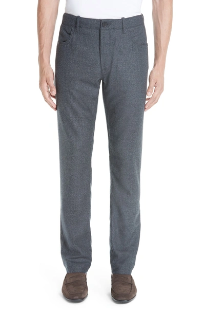 Shop Canali Flat Front Flannel Wool Five-pocket Trousers In Charcoal