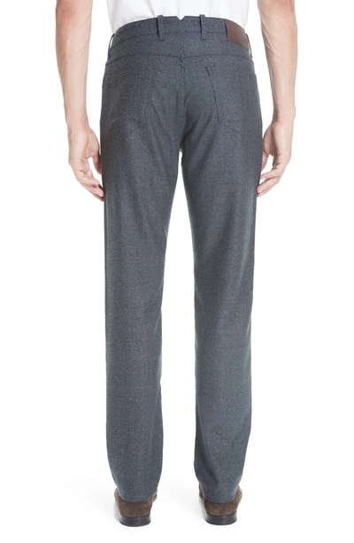 Shop Canali Flat Front Flannel Wool Five-pocket Trousers In Charcoal