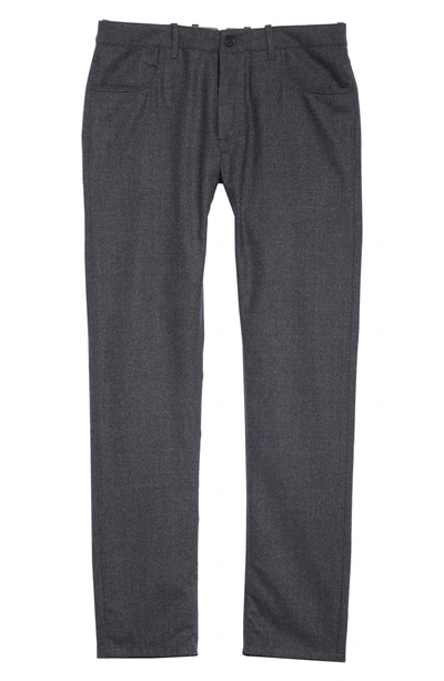 Shop Canali Flat Front Flannel Wool Five-pocket Trousers In Charcoal
