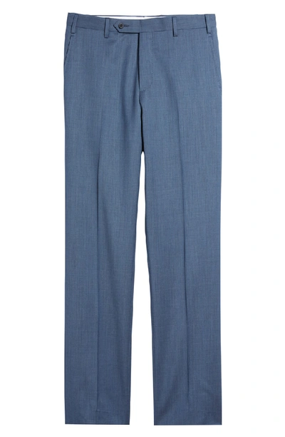Shop Zanella Devon Flat Front Classic Fit Solid Wool Serge Dress Pants In Blue