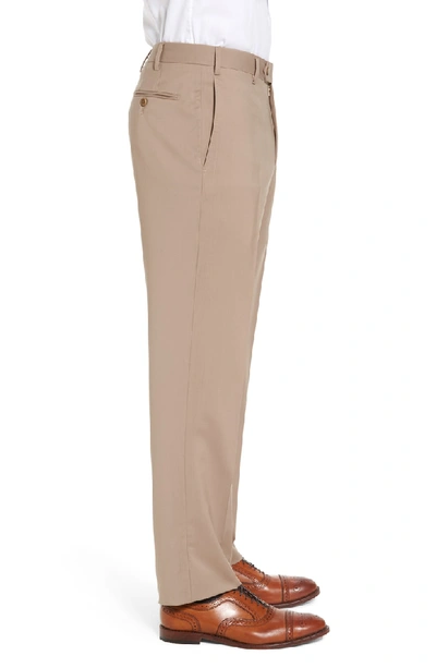 Shop Zanella Devon Flat Front Classic Fit Solid Wool Serge Dress Pants In Beige/ Khaki