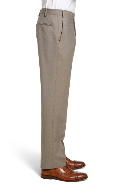 Shop Zanella Devon Flat Front Classic Fit Solid Wool Serge Dress Pants In Tan