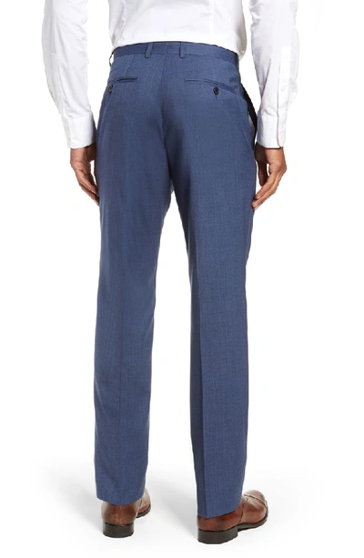 Shop Santorelli Flat Front Solid Wool Trousers In Med Blue