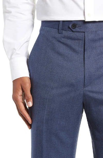 Shop Santorelli Flat Front Solid Wool Trousers In Med Blue