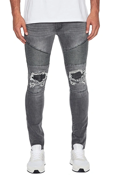 Shop Nxp Combination Moto Skinny Moto Jeans In Grey Trash