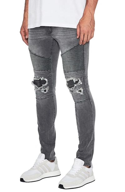 Shop Nxp Combination Moto Skinny Moto Jeans In Grey Trash