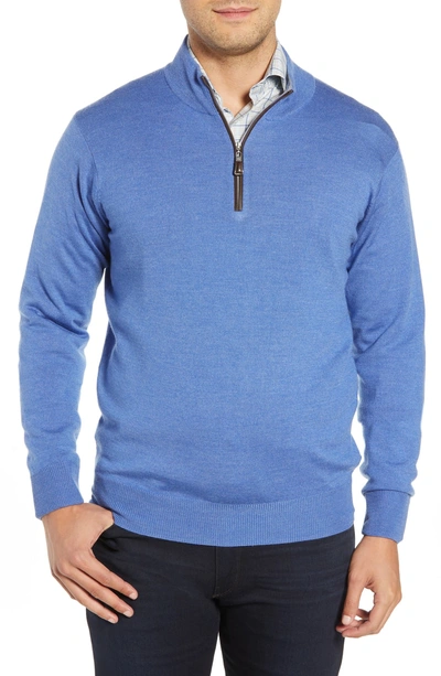 Shop Peter Millar Crown Soft Wool Blend Quarter Zip Sweater In Plaza Blue