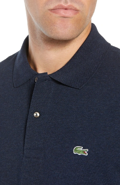 Shop Lacoste Long Sleeve Pique Polo In Eclipse Blue Chine