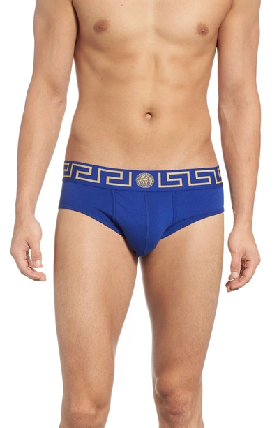 Shop Versace Low Rise Briefs In Blue/ Gold