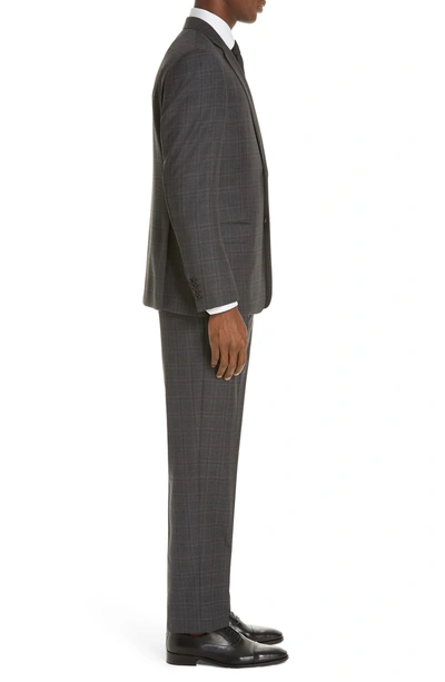 Shop Emporio Armani G-line Trim Fit Plaid Wool Suit In Grey/ Merlot