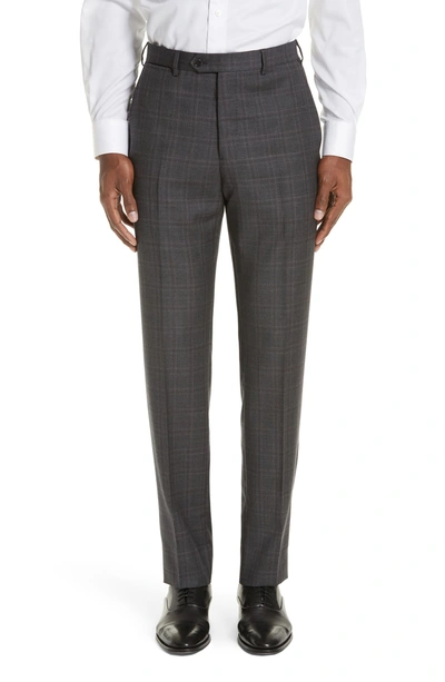 Shop Emporio Armani G-line Trim Fit Plaid Wool Suit In Grey/ Merlot