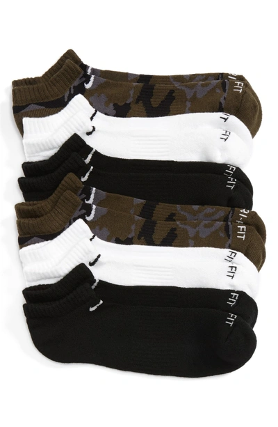 Shop Nike 6-pack Dri-fit No-show Socks In Green Camo/ White/ Black