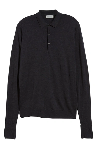 Shop John Smedley Slim Fit Long Sleeve Merino Polo In Hepburn Smoke