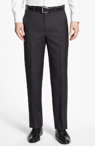 Shop Santorelli Luxury Flat Front Wool Dress Pants In Charcoal Grey
