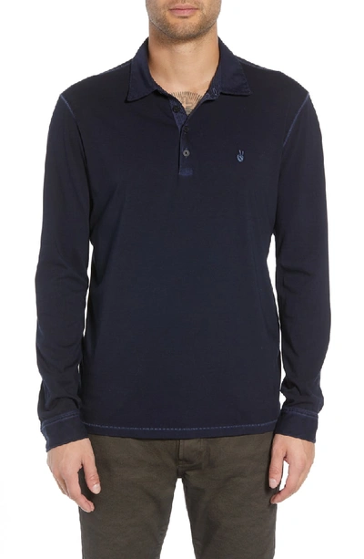 Shop John Varvatos Long Sleeve Peace Sign Polo In Midnight