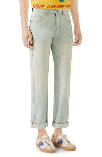 Shop Gucci Bleach Washed Jeans In Light Blue