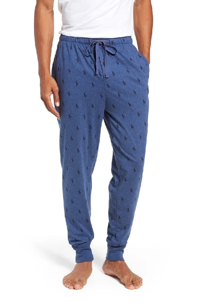 Shop Polo Ralph Lauren Cotton Lounge Pants In Blue Heather/ Cruise Navy