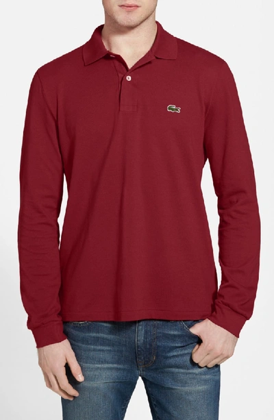 Shop Lacoste Regular Fit Long Sleeve Pique Polo In Bordeaux Red