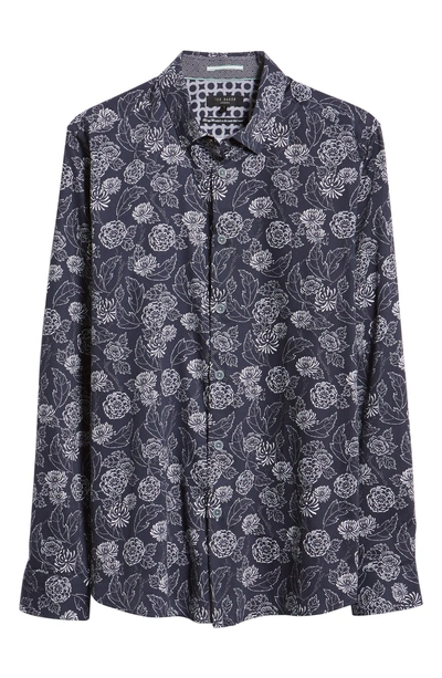 Shop Ted Baker Floral Print Sport Shirt In Navy