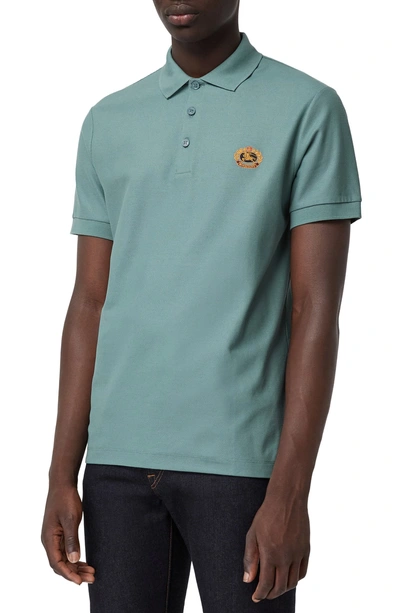 Shop Burberry Densford Pique Polo In Dusty Teal