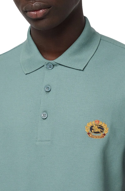 Shop Burberry Densford Pique Polo In Dusty Teal