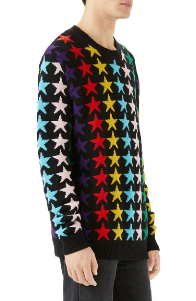 Shop Gucci Allover Jacquard Stars Wool Sweater In Black