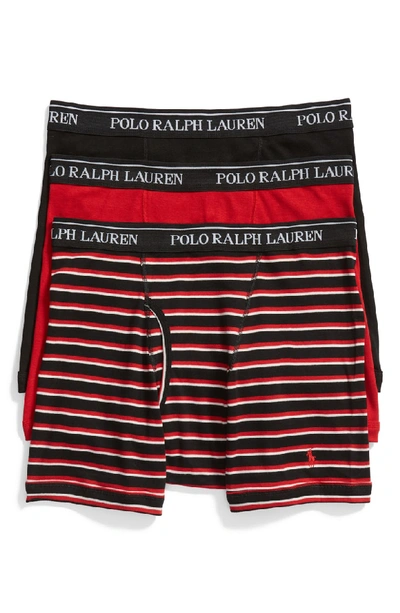 Shop Polo Ralph Lauren 3-pack Cotton Boxer Briefs In Black/ Red