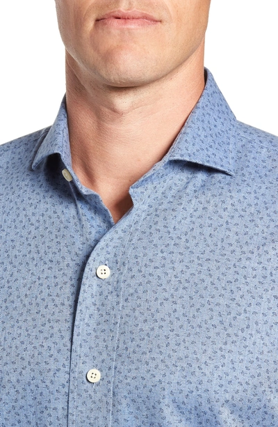 Shop Ledbury Beechmont Trim Fit Print Dress Shirt In Dusk Blue