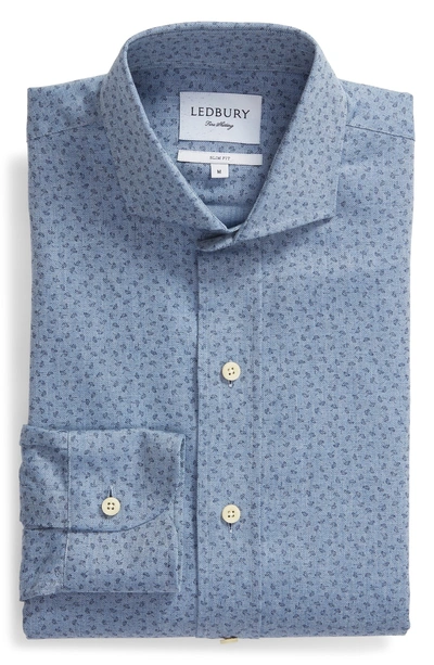 Shop Ledbury Beechmont Trim Fit Print Dress Shirt In Dusk Blue