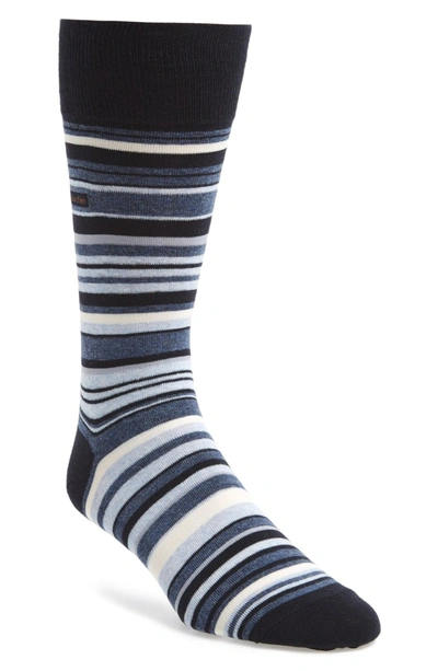 Shop Calvin Klein Multistripe Emblem Socks In Navy/ Denim Heather