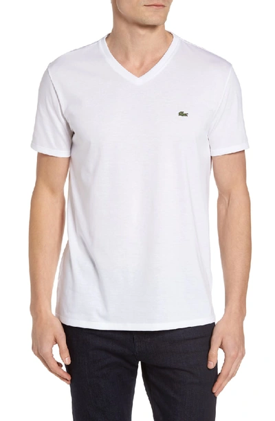 Lacoste Regular Fit V-neck T-shirt In White | ModeSens