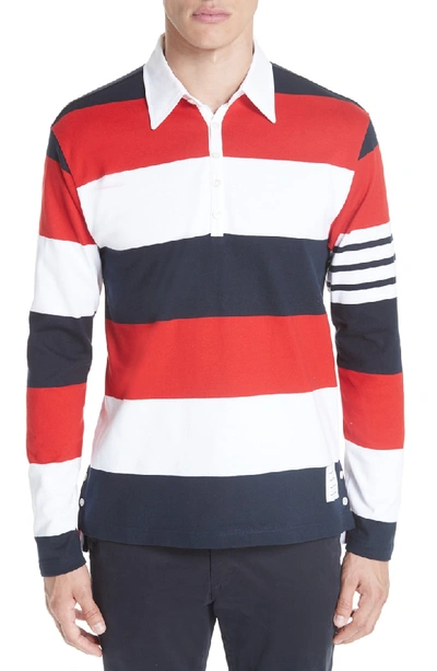 Shop Thom Browne Stripe Rugby Polo In Red/ Blue/ White