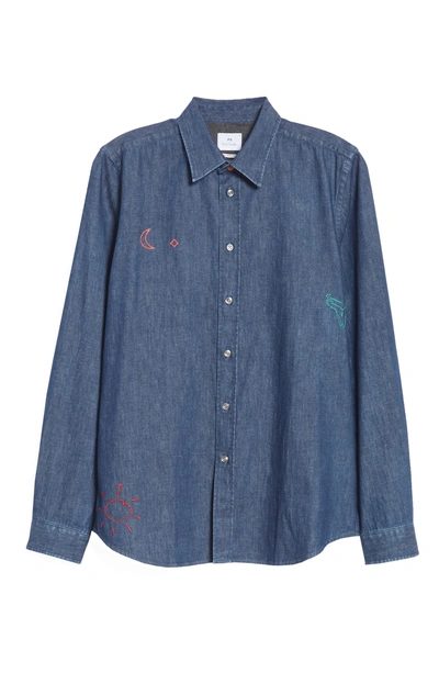 Shop Ps By Paul Smith Denim Shirt With Embroidery In Ant Blue