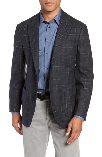 Shop Culturata Trim Fit Stretch Plaid Wool Sport Coat In Navy