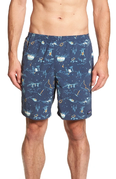 Shop Patagonia Baggies 7-inch Swim Trunks In Fun Hogs/ Stone Blue