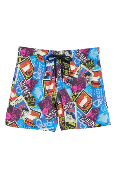 Shop Vilebrequin Queen Tour Print Swim Trunks In Blue