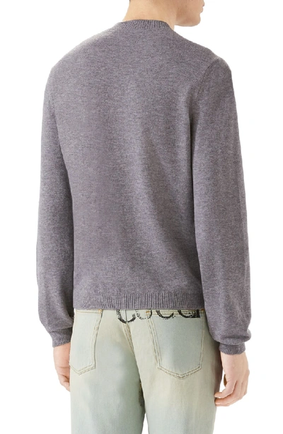 Shop Gucci Embroidered Wool Crewneck Sweater In Medium Grey