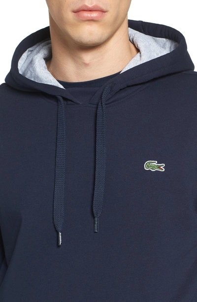 Shop Lacoste Sport Cotton Blend Hoodie In Navy Blue/ Silver Chine
