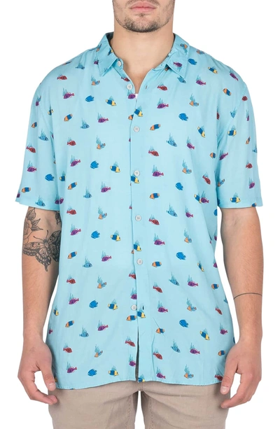 Shop Barney Cools Holiday Fish Print Shirt In Tropical Fish