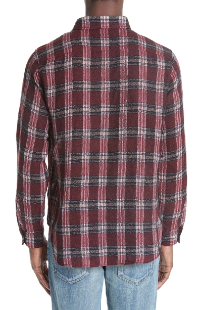 Shop Saint Laurent Gauze Check Wool Flannel Sport Shirt In Burgundy