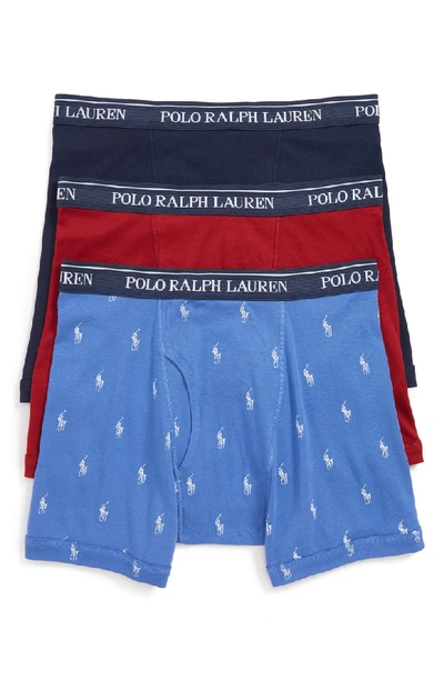 Shop Polo Ralph Lauren 3-pack Classic Fit Cotton Boxer Briefs In Indigo/ Red Sienna/ Navy