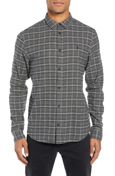 Shop Allsaints Amos Slim Fit Flannel Shirt In Grey Marl