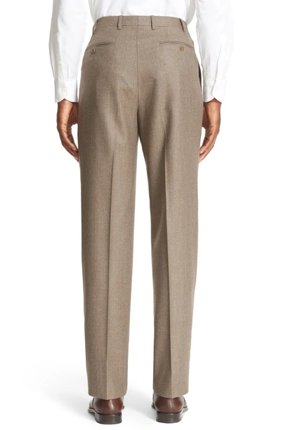 Shop Canali Flat Front Solid Wool Trousers In Tan