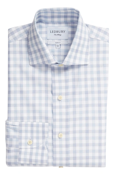 Shop Ledbury Corbly Trim Fit Check Dress Shirt In Light Blue