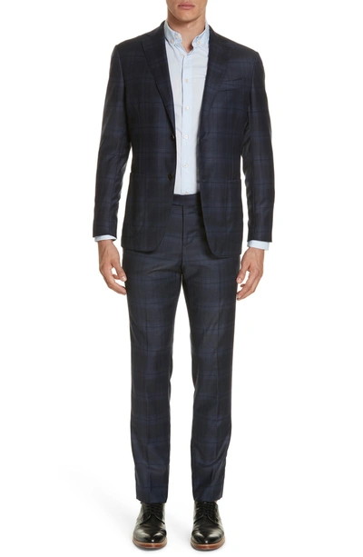 Shop Eidos Trim Fit Plaid Wool & Cashmere Suit In Charcoal/ Blue