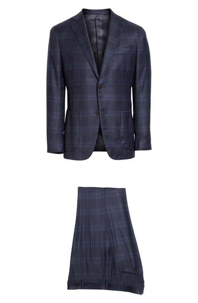 Shop Eidos Trim Fit Plaid Wool & Cashmere Suit In Charcoal/ Blue